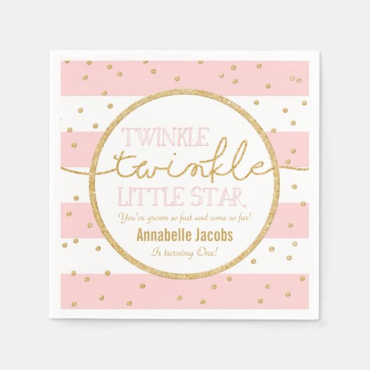 Twinkle Twinkle Roze en Gouden Verjaardags Servet (Voorkant)