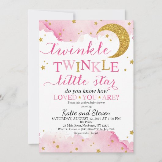 Twinkle Twinkle (roze & goud) Baby shower Kaart (Voorkant)