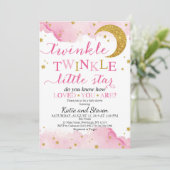 Twinkle Twinkle (roze & goud) Baby shower Kaart (Staand voorkant)