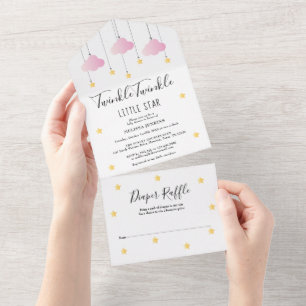 Twinkle Twinkle Roze Meisje Baby Shower All In One Uitnodiging