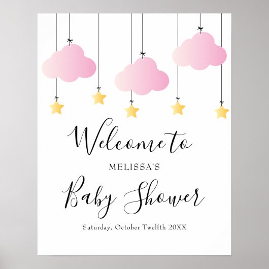 Twinkle Twinkle Roze Meisje Baby Shower Welkom Bor Poster (Voorkant)