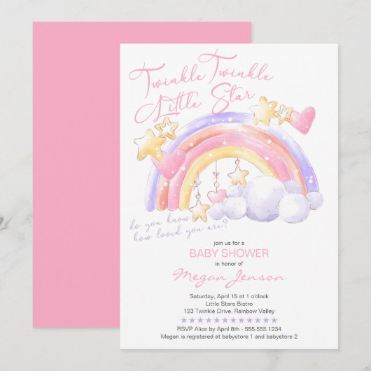 Twinkle Twinkle Schattige Regenboog Roze Meisje Ba Kaart (Voorkant / Achterkant)