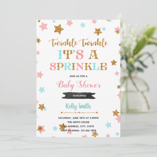 Twinkle Twinkle sproeiregen uitnodiging (Staand voorkant)