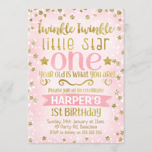 Twinkle Twinkle Star 1st Birthday Invitation Kaart