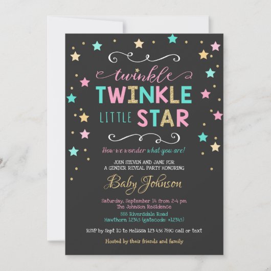 Twinkle Twinkle Star Baby shower, geslachtsonthull Kaart (Voorkant)