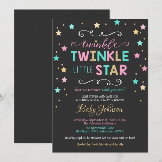 Twinkle Twinkle Star Baby shower, geslachtsonthull Kaart (Voorkant / Achterkant)