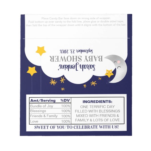 Twinkle Twinkle Star Baby shower Snoep Wrapper Notitieblok (Voorkant)