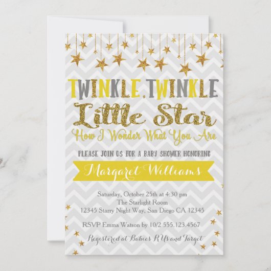 Twinkle Twinkle Star Baby shower-uitnodiging Kaart (Voorkant)