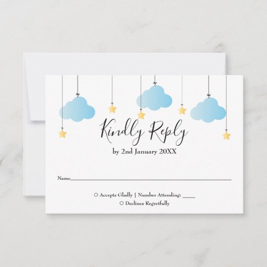 Twinkle Twinkle Star Blue Boy Baby shower RSVP Kaartje (Voorkant)