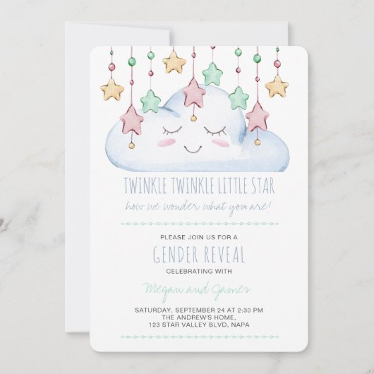 Twinkle Twinkle Star en Cloud Green Gender Reveal Kaart (Voorkant)