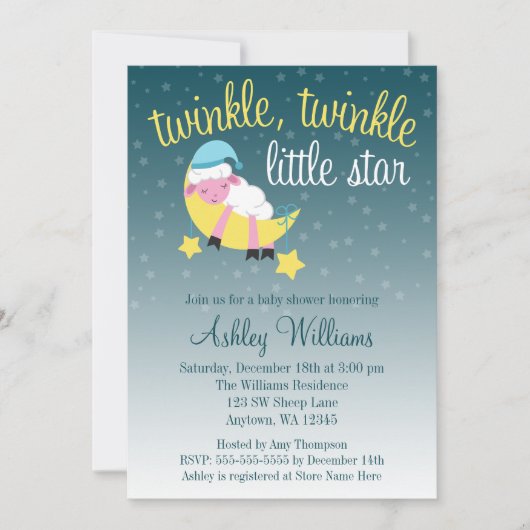 Twinkle Twinkle Star Lamb Baby shower Kaart (Voorkant)