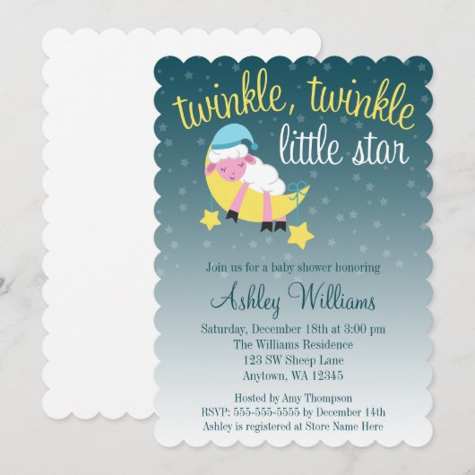 Twinkle Twinkle Star Lamb Die Cut Baby shower Kaart (Voorkant / Achterkant)
