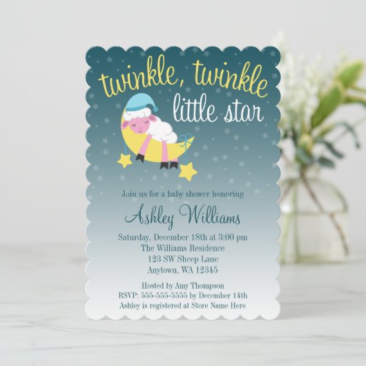 Twinkle Twinkle Star Lamb Die Cut Baby shower Kaart (Staand voorkant)