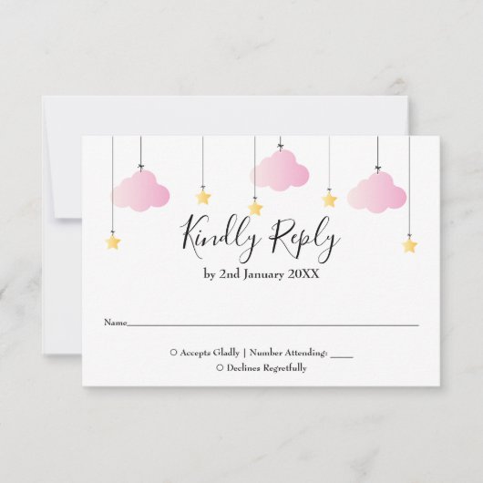 Twinkle Twinkle Star Pink Girl Baby shower RSVP Kaartje (Voorkant)