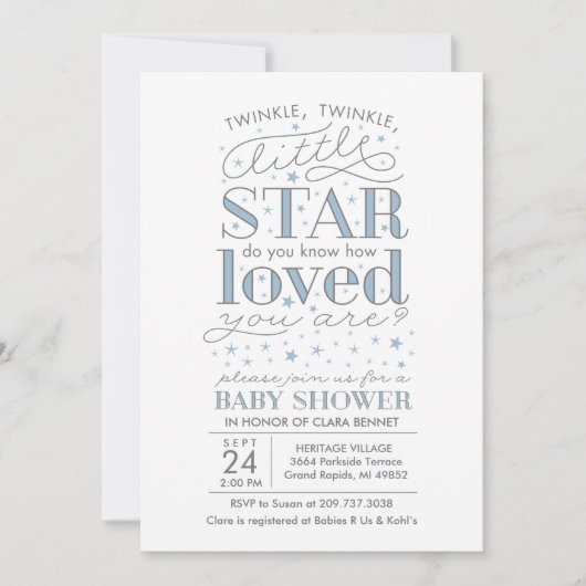 Twinkle Twinkle Star Theme Baby shower Blauw Kaart (Voorkant)