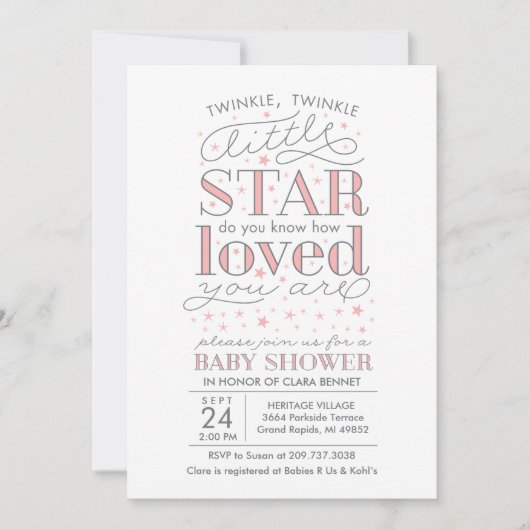 Twinkle Twinkle Star Theme Baby shower Invitation Kaart (Voorkant)