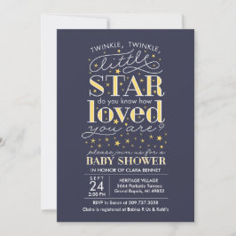 Twinkle Twinkle Star Theme Navy Baby shower Kaart