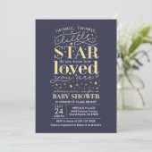 Twinkle Twinkle Star Theme Navy Baby shower Kaart (Staand voorkant)