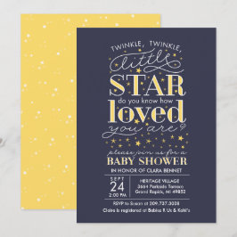 Twinkle Twinkle Star Theme Navy Baby shower Kaart