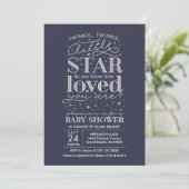 Twinkle Twinkle Star Theme Navy Silver Shower Kaart (Staand voorkant)
