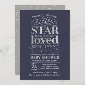 Twinkle Twinkle Star Theme Navy Silver Shower Kaart (Voorkant / Achterkant)