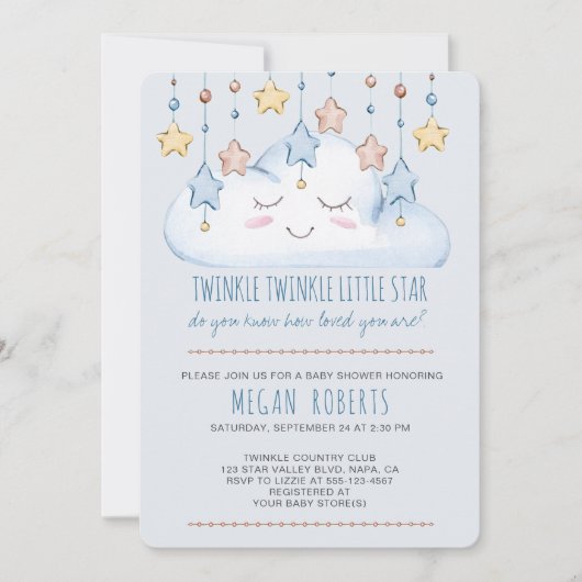 Twinkle Twinkle Stars en Cloud Boy Baby shower Kaart (Voorkant)