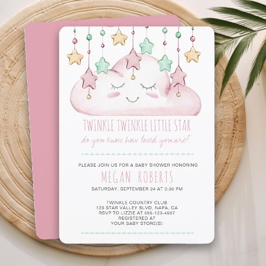 Twinkle Twinkle Stars en Cloud Girl Baby shower Kaart