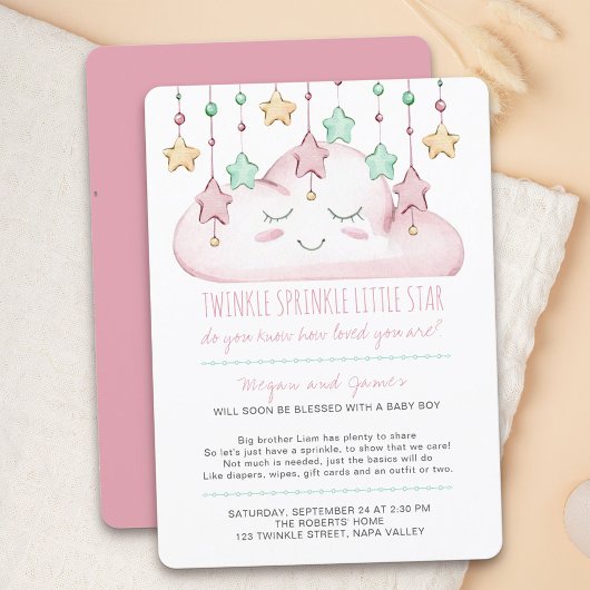 Twinkle Twinkle Stars en Cloud Girl Baby Sprinkle Kaart