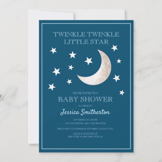 Twinkle Twinkle Stars Moon Baby Boy Baby shower Kaart (Voorkant)