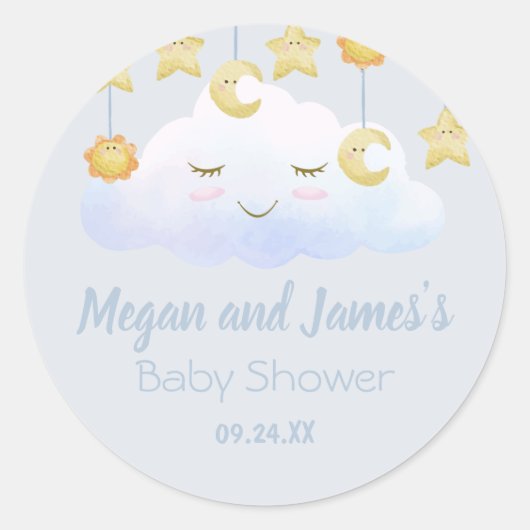 Twinkle Twinkle Stars Sprinkle Cloud Baby shower Ronde Sticker (Voorkant)