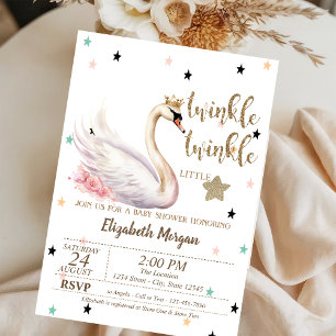 Twinkle Twinkle, Swan Flowers Baby shower Kaart