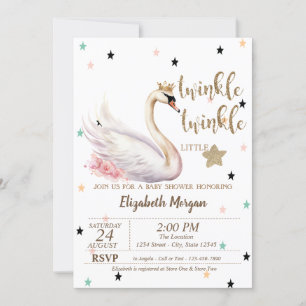 Twinkle Twinkle, Swan Flowers Baby shower Kaart