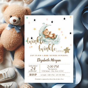 Twinkle Twinkle, Teddy Bear Moon Stars Baby shower Kaart