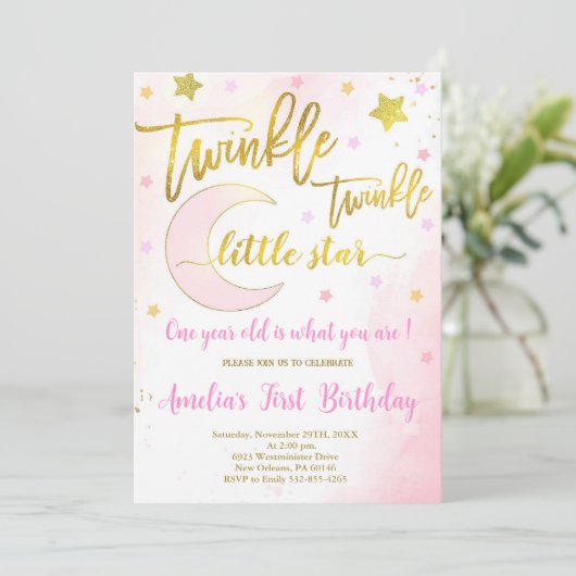 Twinkle Twinkle Verjaardag, Maan & sterren Verjaar Kaart (Staand voorkant)