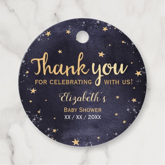 Twinkle twinkle waterverf unisex babydouche bedankjes labels (Voorkant)