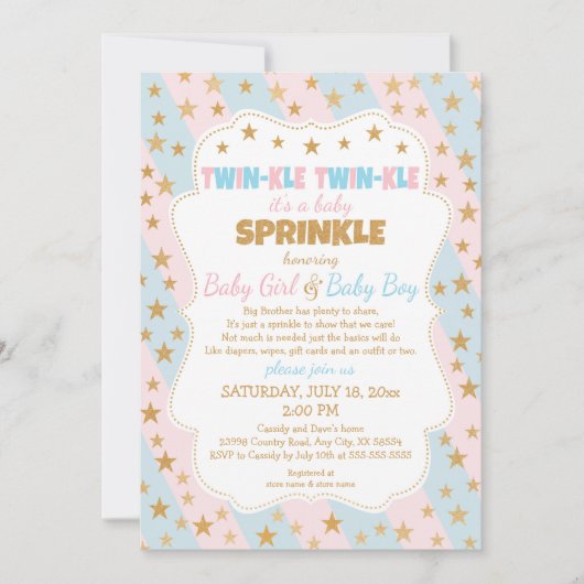 Twinkle Twins Baby Sprinkle, jongen en meisje twee Kaart (Voorkant)