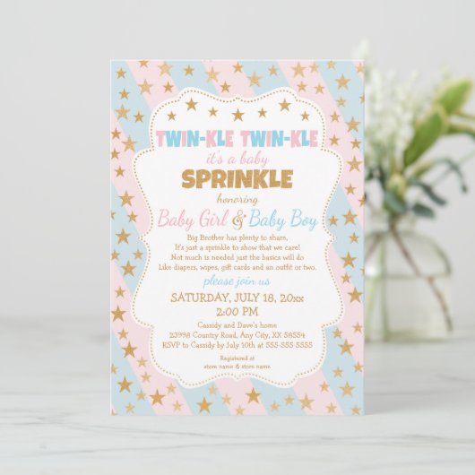 Twinkle Twins Baby Sprinkle, jongen en meisje twee Kaart (Staand voorkant)