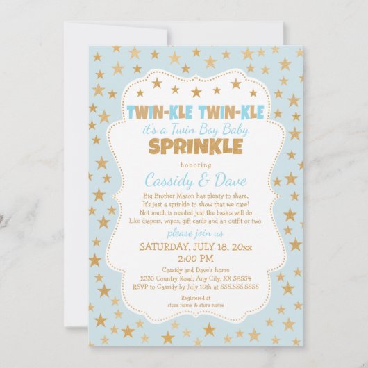 Twinkle Twins Baby Sprinkle, Twin Boys baby shower Kaart (Voorkant)