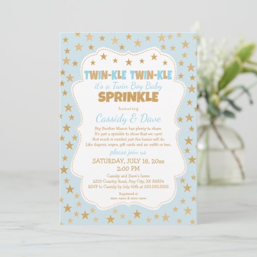 Twinkle Twins Baby Sprinkle, Twin Boys baby shower Kaart (Staand voorkant)