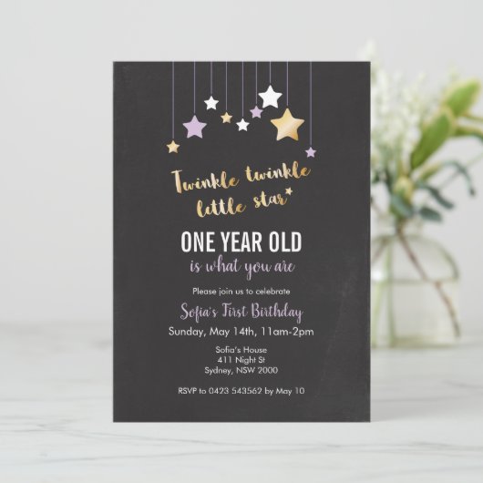 Twinkle verjaardagsuitnodiging kaart (Staand voorkant)