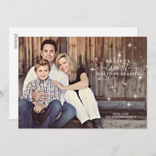 Twinkle White Stars Holiday Photo Card Feestdagenkaart (Voorkant / Achterkant)