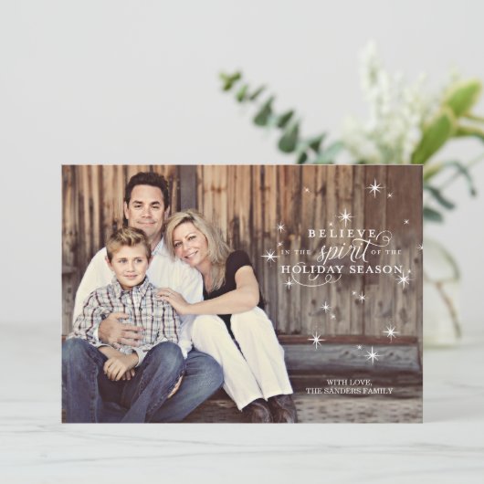 Twinkle White Stars Holiday Photo Card Feestdagenkaart (Staand voorkant)