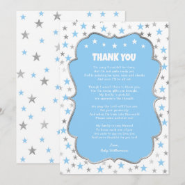 Twinkle zilveren sterren baby blauw jongen bedankt kaart