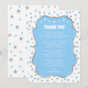 Twinkle zilveren sterren baby blauw jongen bedankt kaart