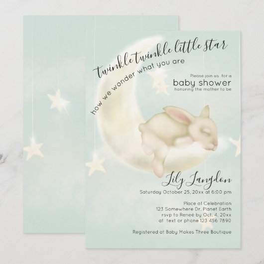 "Twinkles" "Bunny Sweet Dreams | Blauwgroen luchtr Kaart (Voorkant / Achterkant)