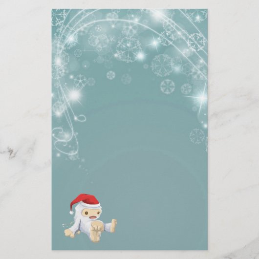 Twinkling Blue Christmas Paper met Yeti Speelgoed Briefpapier (Voorkant)