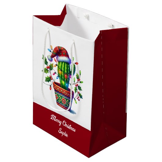 Twinkling Cactus Kerstmis Medium Cadeauzakje (Voorkant Gekanteld)