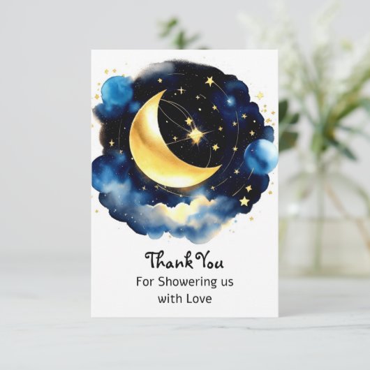 Twinkling Celestial Magic Boy Baby shower Bedankkaart (Staand voorkant)