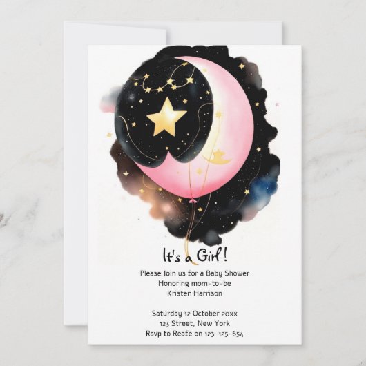 Twinkling Celestial: Moon & Stars Meisje Baby show Kaart (Voorkant)