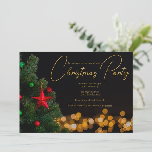 Twinkling Gold Lights Modern Kerstfeest Kaart (Staand voorkant)